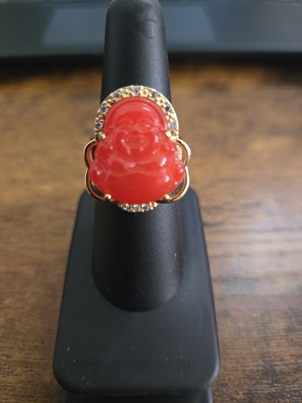 Gold-Tone Red Buddha Statement Ring